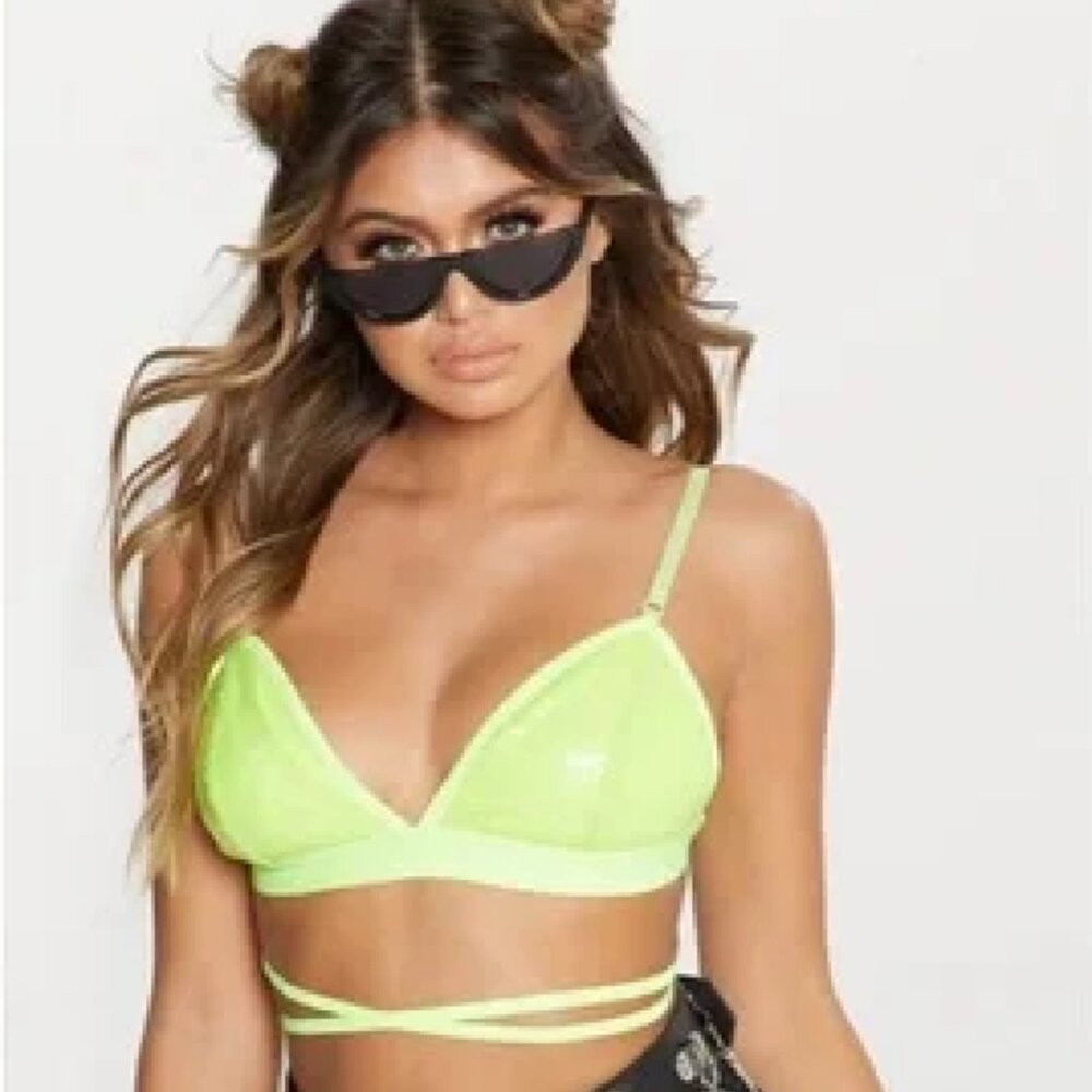 PrettyLittleThing Neon Yellow Sequin Bralette